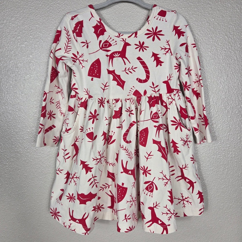 Hanna Andersson Girls 2T 85cm Holiday Christmas Reindeer Dress Pockets